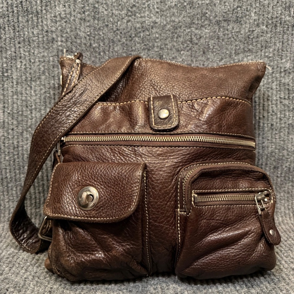 ROOTS Messenger Crossbody Bag Chocolate Brown Leather Venetian Village Tribe
